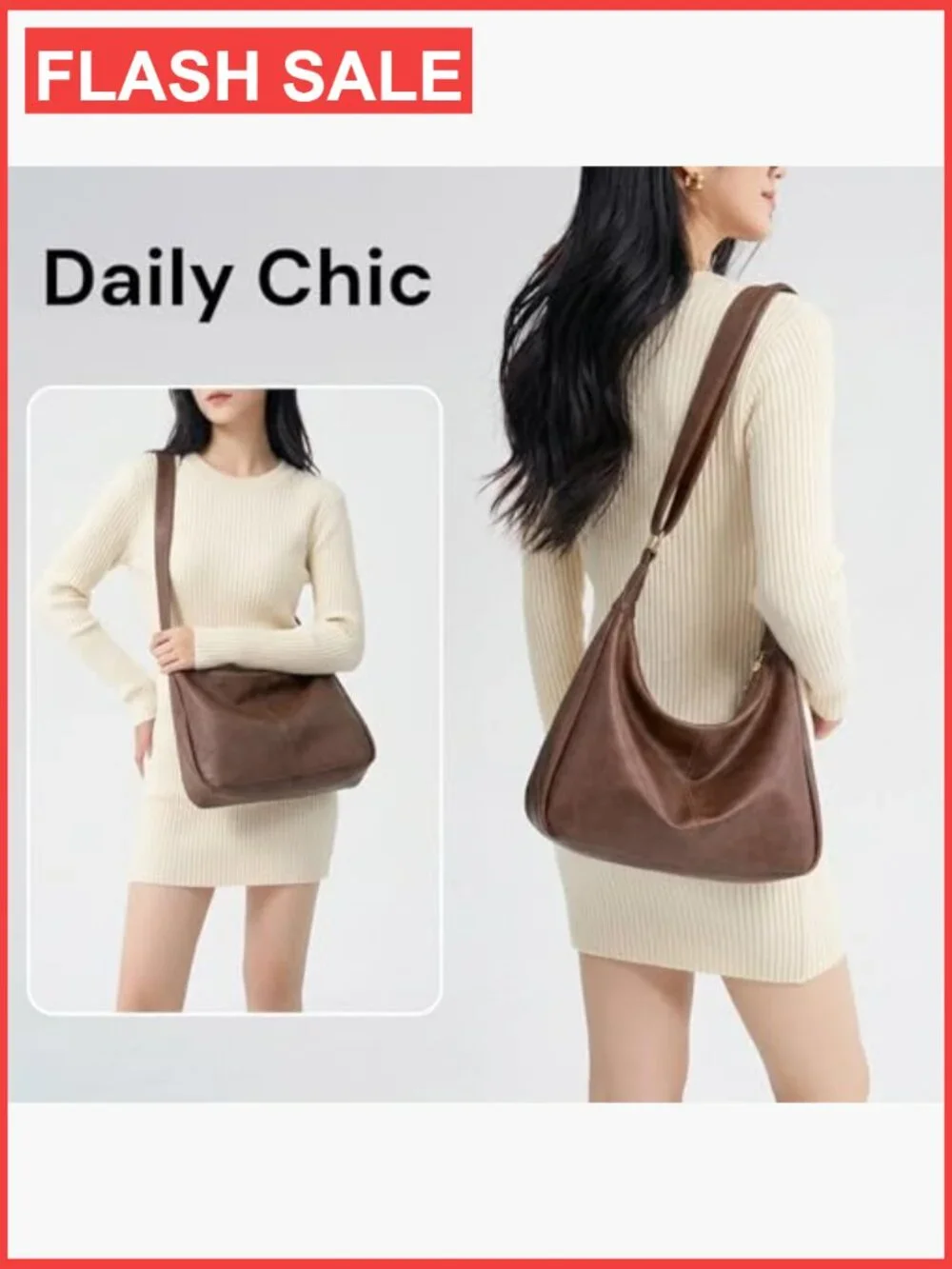 Ultra Soft Vegan Leather Hobo Bag, Foldable Shoulder Tote Purse for Women